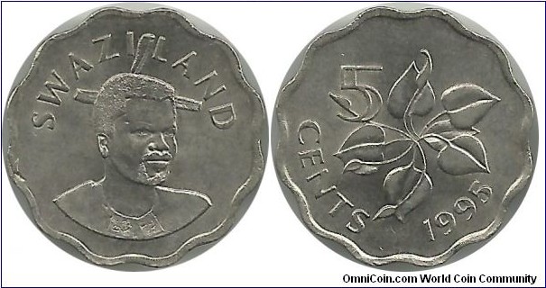 Swaziland 5 Cents 1995 - King Msawati III