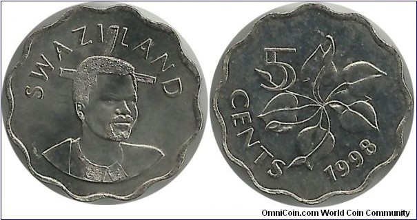 Swaziland 5 Cents 1998 - King Msawati III