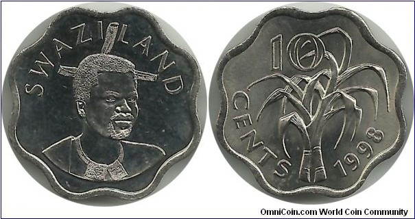 Swaziland 10 Cents 1998 - King Msawati III