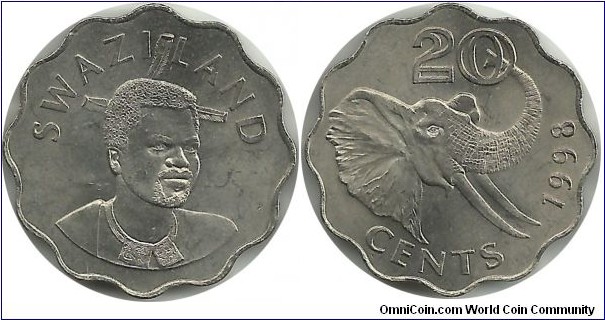 Swaziland 20 Cents 1998 - King Msawati III