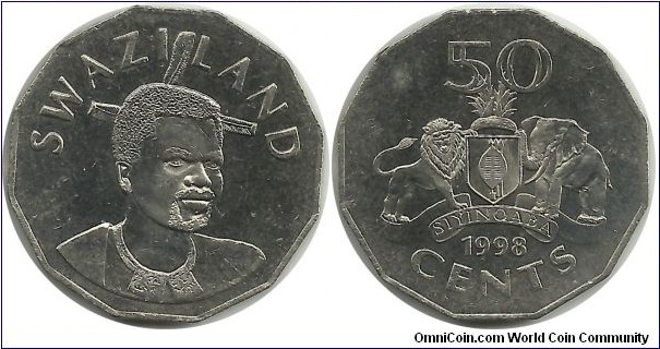 Swaziland 50 Cents 1998 - King Msawati III