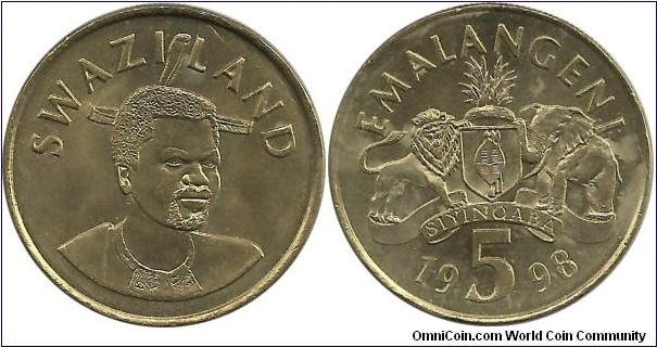Swaziland 5 Emalangeni 1998 - King Msawati III