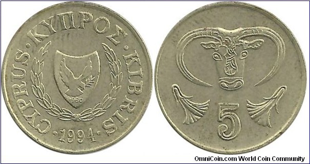 Cyprus-Republic 5 Cents 1994