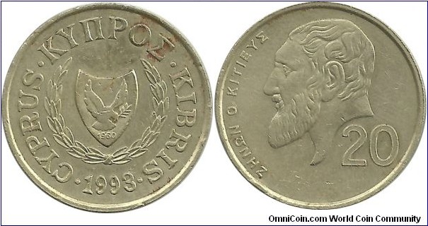 Cyprus-Republic 20 Cents 1993