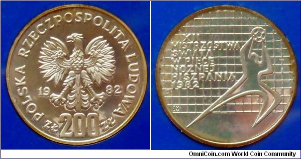 Poland 200 zlotych.
World Football Championship - Spain 1982. Ag 750. Weight; 17,6.g. Diameter; 33mm. Mintage: 21.000 units.