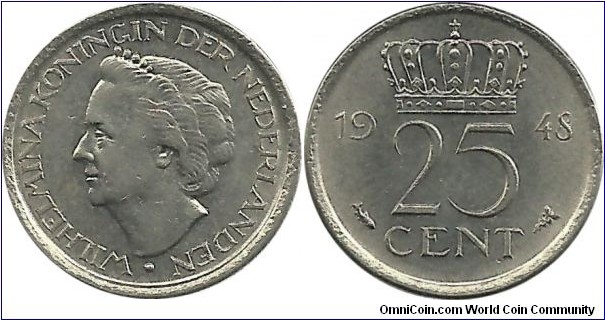 Nederlands 25 Cent 1948