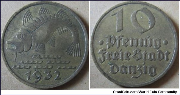 1932 10 pfennig, danzig (Gdansk)