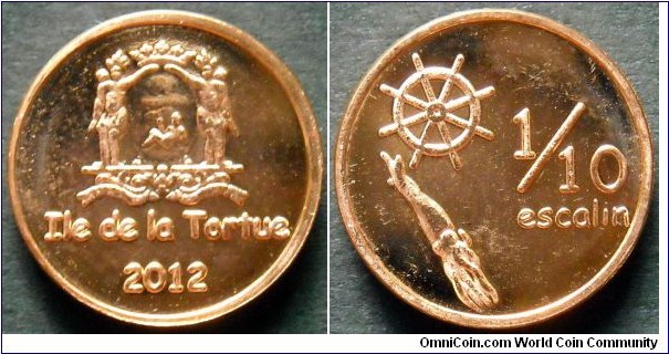 Turtle Island (Tortuga) 1/10 escalin. 2012, Fantasy coin.