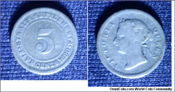 Straits settlements - victoria 5 cents 800.Silver