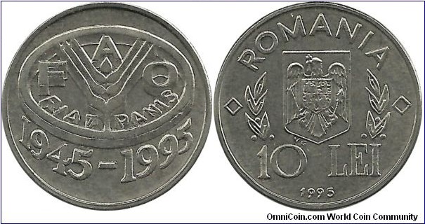 Romania 10 Lei 1995 FAO  (Common type)