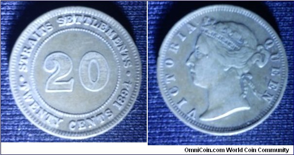 Straits Settlements Queen Victoria 20 cents 800.Silver