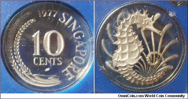 Singapore 1977 10 cents. Proof. 