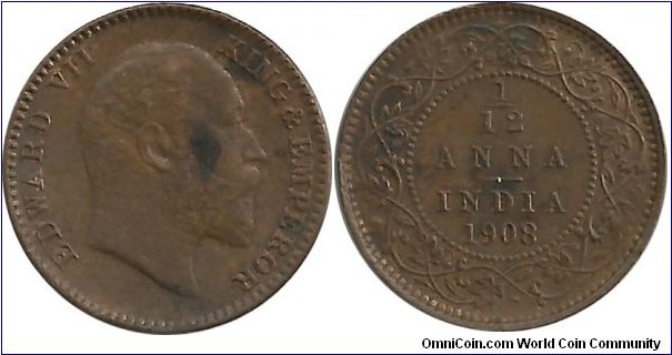 India-British 1/12 Anna 1908