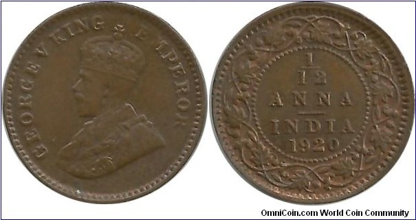 India-British 1/12 Anna 1920