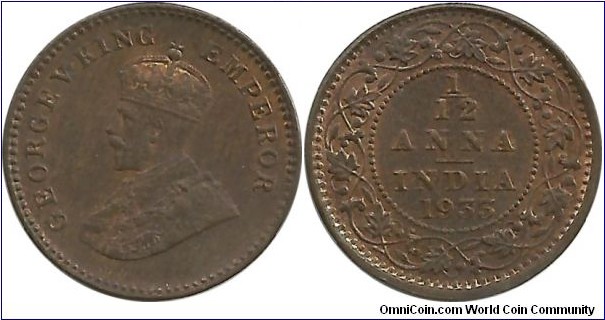 India-British 1/12 Anna 1933