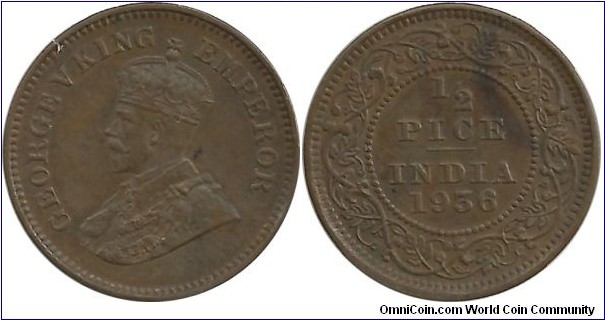 India-British ½ Pice 1936