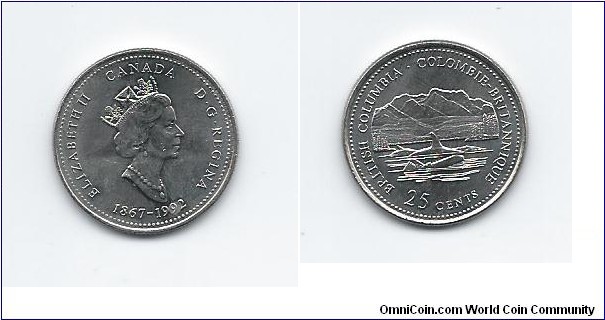 1867-1992 Canada's 125th Anniversary Quarter British Columbia
