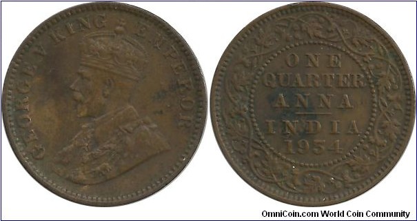 India-British ¼ Anna 1934