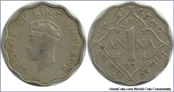 India-British 1 Anna 1939(B)