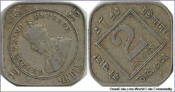 India-British 2 Annas 1935(B)