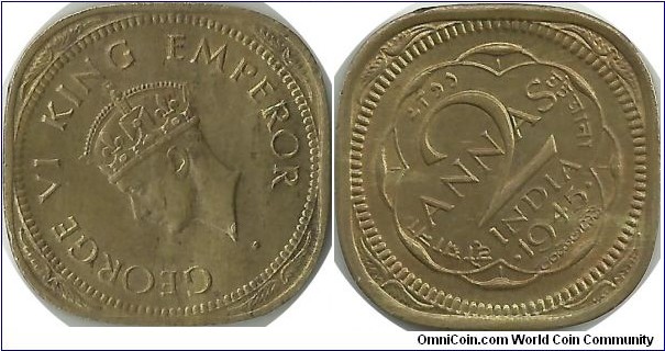 India-British 2 Annas 1945(B)