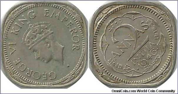 India-British 2 Annas 1946(B)