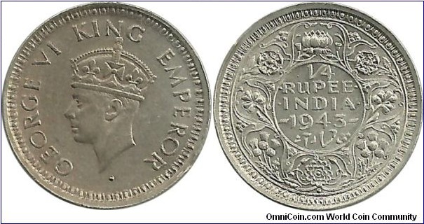 India-British ¼ Rupee 1943