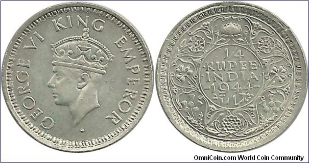 India-British ¼ Rupee 1944