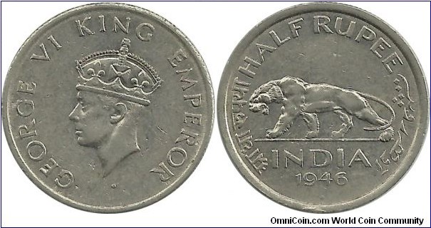 India-British ½ Rupee 1946