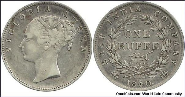 India-British 1 Rupee 1840.(C) Calcutta Mint