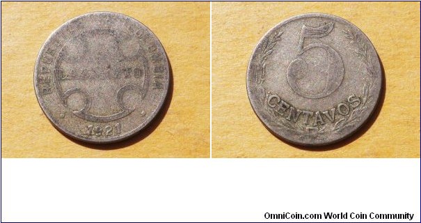 Colombia 1921 Copper-Nickel 5 Centavos Leprosarium Coin KM#L11
CAT 322
SOLD