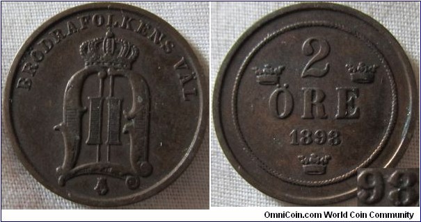 1898 2 ore VF grade unusual large 8 