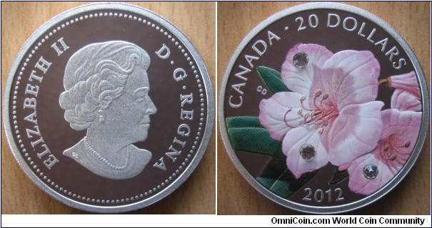 20 Dollars - Rhododendron - 31.39 g Ag .999 Proof (with 3 Swarovski crystals) - mintage 10,000
