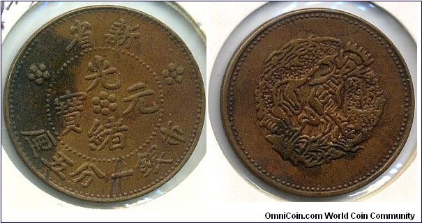 Sinkiang 1.5 Fen(in silver) Copper Coin.