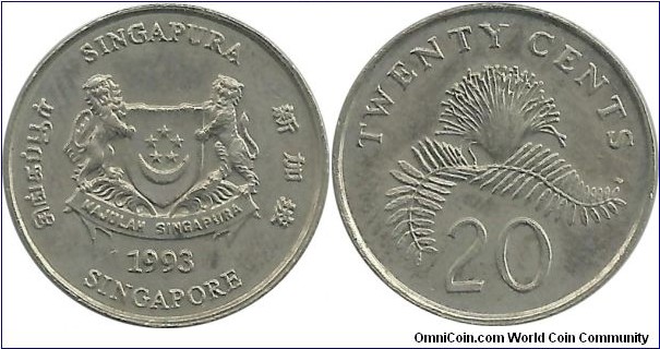 Singapore 20 Cents 1993