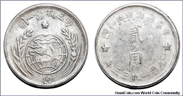 CHINESE SOVIET REPUBLIC~20 Cent 1933.
