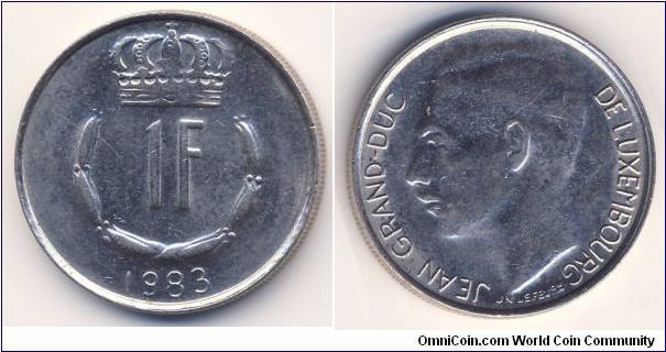 1 Franc (Grand Duchy of Luxembourg / Grand Duke Jean // Copper-Nickel)