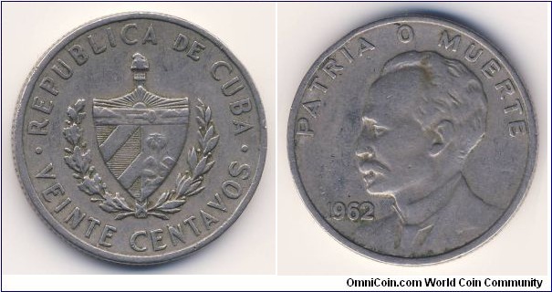 20 Centavos (2nd Republic of Cuba // Copper-Nickel 75/25)