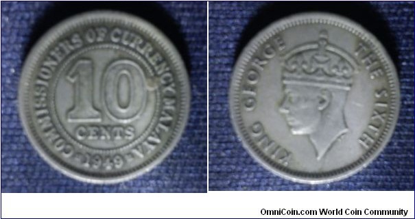 Commissioner of currency Malaya King George VI 10 cents