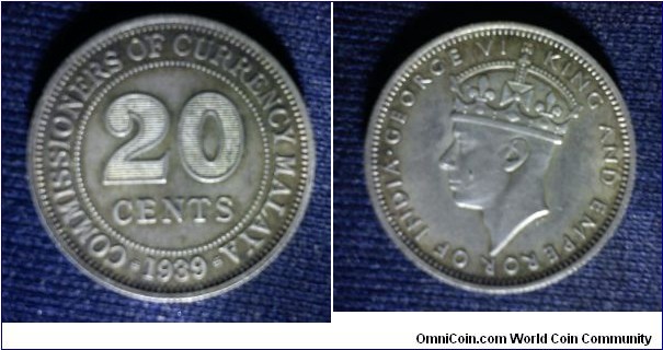 Commissioner of currency Malaya King George VI 20 cents