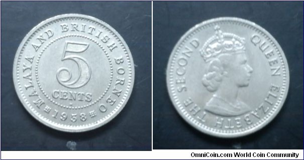 Malaya and British Borneo Queen Elizabeth II 5 cents