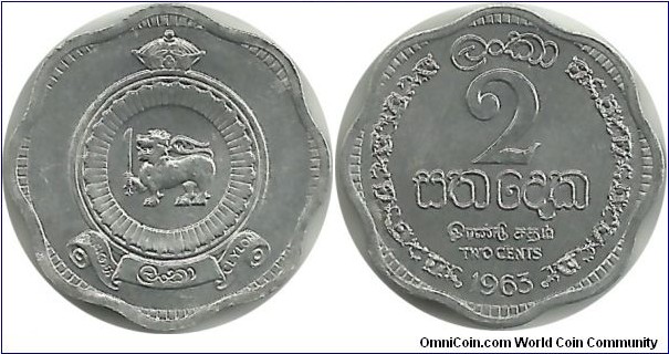 Ceylon 2 Cents 1963