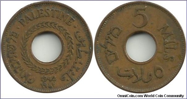 Palestine 5 Mils 1942(Bronze)