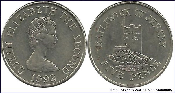 Jersey 5 Pence 1992 reduced