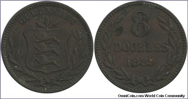 Guernesey 8 Doubles 1889 - Queen Victoria (1837-1901)