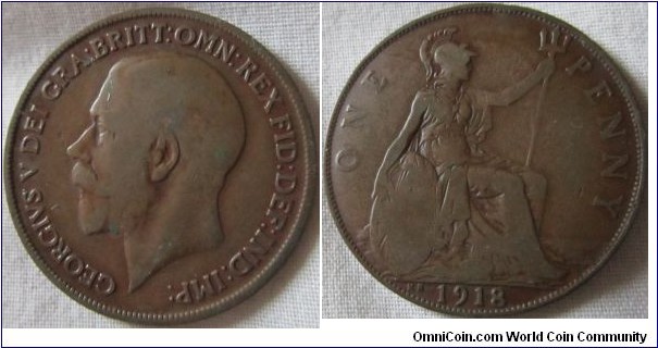 1918KN penny, around Fine, always noticable by the lovely red planchet