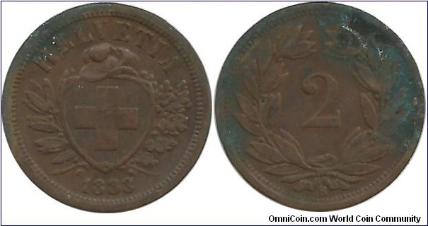 Switzerland 2 Rappen 1883B