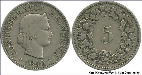 Switzerland 5 Rappen 1890B
