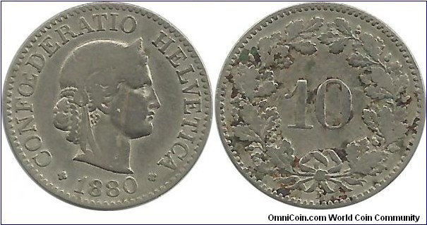 Switzerland 10 Rappen 1880B
