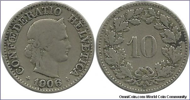 Switzerland 10 Rappen 1906B